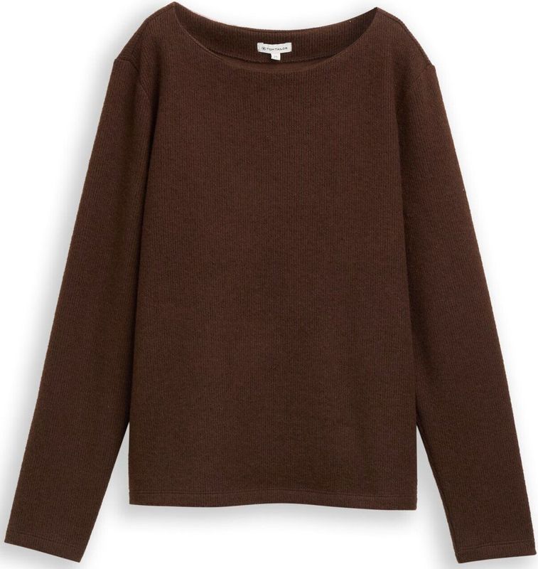 TOM TAILOR - Sweatshirt - Donkerbruin - Losse Pasvorm - Lange Mouw