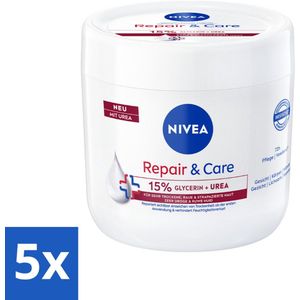 5 x Nivea - Repair & Care Bodycrème - 72 uur Hydratatie - Barrièrecrème voor Zeer Droge en Ruwe Huid - 400 ml - Huidverzorging - Droge Huid - Barrièrecrème - Hydratatie - Ureum