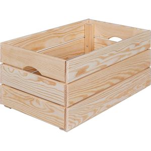 Houten kist, stapelkist, massief hout, opbergkist, voor fruit, groenten, wijn, tuin, badkamer, speelkamer, ruimtebesparend, praktisch, 51 x 31,5 x 23 cm