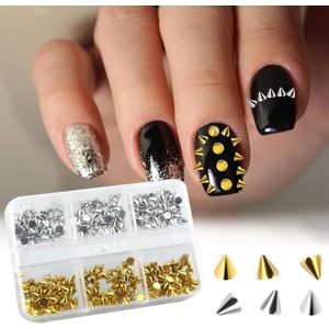 Nordivar - Set van 300 stuks 3D Mini Metalen Punk Nagel Studs - Goud Zilver Kegel Spikes - Stijlvolle Goth Nagel Juwelen - Legering Nagel Klinknagels - Doe-Het-Zelf Nagel Accessoires - Cadeau voor Vrouwen