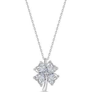 Klavertje Vier Met Zirkonia Steen Ketting Zilveren (925 Sterling Zilver) Zilveren Zirkonia Geluksketting Dames | Cadeau Voor Vrouw Of Vriendin