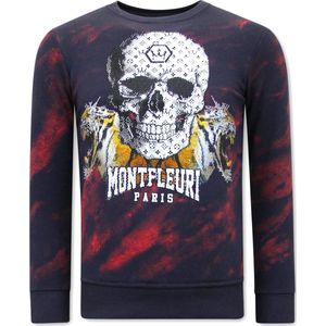Heren Sweater met Print - Skull Tiger - 3680 - Rood