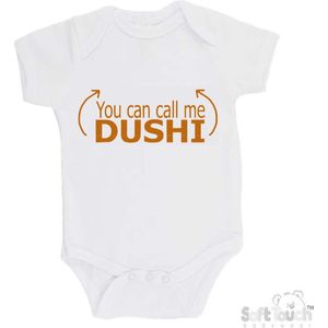 100% katoenen Romper ""You can call me DUSHI"" Unisex Katoen Wit/tan Maat 56/62