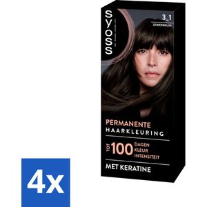4 x SYOSS - Permanent Coloration 3-1 - Haarverf - Permanente Haarkleuring - Donkerbruin - Grijsdekking - Permanente Haarkleur - Donkerbruin Haar - Grijsdekking - Keratine - Haarkleur