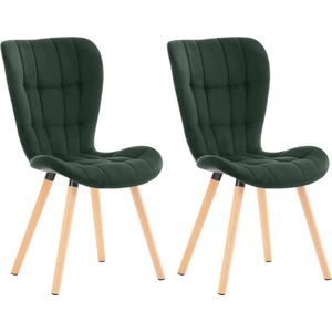 CLP Elda Set van 2 eetkamerstoelen - Zonder armleuning - Hout - groen Fluweel