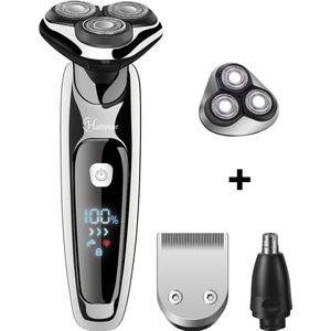 HATTEKER Professioneel 3-in-1 Scheerapparaat voor Mannen – Nat & Droog – Baardtrimmer, Precisietrimmer & Neustrimmer – Inclusief Vervangend Scheerhoofd
