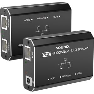 Sounix Internet Splitter - 2 Poorten - PoE - 1000Mbps - Zwart