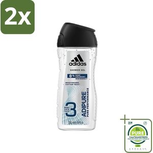 Adidas - 3-in-1 Douchegel - Adipure Pure Performance - Huidvriendelijk - 0% Zeep Kleurstof - 250 ml - Voordeelverpakking - 2 stuks - Adidas Adipure Douche en Shampoo - Huidvriendelijk