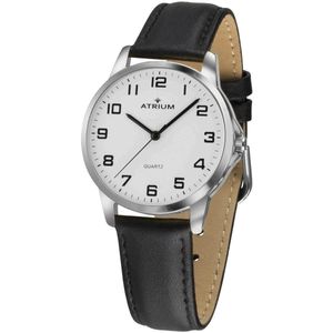 ATRIUM - Horloge - Heren - Zilver - Analoog - Leer Zwart - Lederen Bandje - Verstelbaar - Duidelijk - Quartz uurwerk - Edelstalen sluiting - A36-10