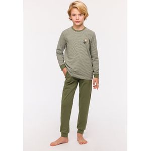 Woody Studio pyjama jongens/heren - kaki/grijs gestreept - 242-12-QTR-Z/921 - maat 152