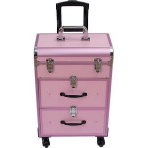 Make-up Trolley - Make up koffer - Kappers koffer - Beautycase - met 3 Lagen - Voor Visagisten, Nagelstylisten - Roze
