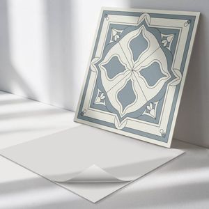 Wallfluent Vinyl Wandpaneel - Bloemenpatroon op tegels Zelfklevend Wandpaneel - 50 cm x 50 cm - Grijs PVC wandpaneel - Set van 4 - Vierkant Wandbekleding Vinyl - Texturen Wandpaneel - PVC Muurpaneel - Wandpaneel Keuken en Badkamer