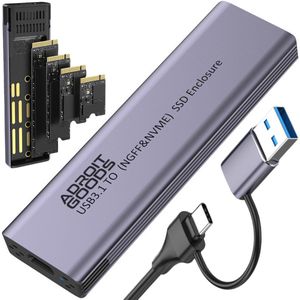 AdroitGoods Externe M.2 NGFF & NVMe SSD Behuizing 4TB - SATA - USB 3.1 Gen2 – 10Gbps - Inclusief USB-A & USB-C kabel