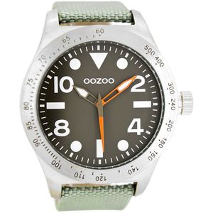 OOZOO Timepieces - Zilverkleurige horloge met mint groene NATO horlogeband - C6750