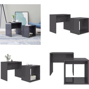 vidaXL Salontafelset 48x30x45 cm bewerkt hout hoogglans grijs - In Elkaar Passend Tafeltje - In Elkaar Passende Tafeltjes - Tafeltjesset - Tafeltjessets