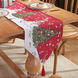 Tafelloper Kerstmis 35 x 180 cm afwasbaar antifouling polyester kerstloper eettafel hartstuk placemats winter voor winterse kerstdecoratie (rood)