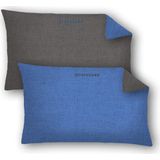 Schiesser - Doubleface - Kussensloop - Blauw/Antraciet - Set van 2 - 40 x 80 cm