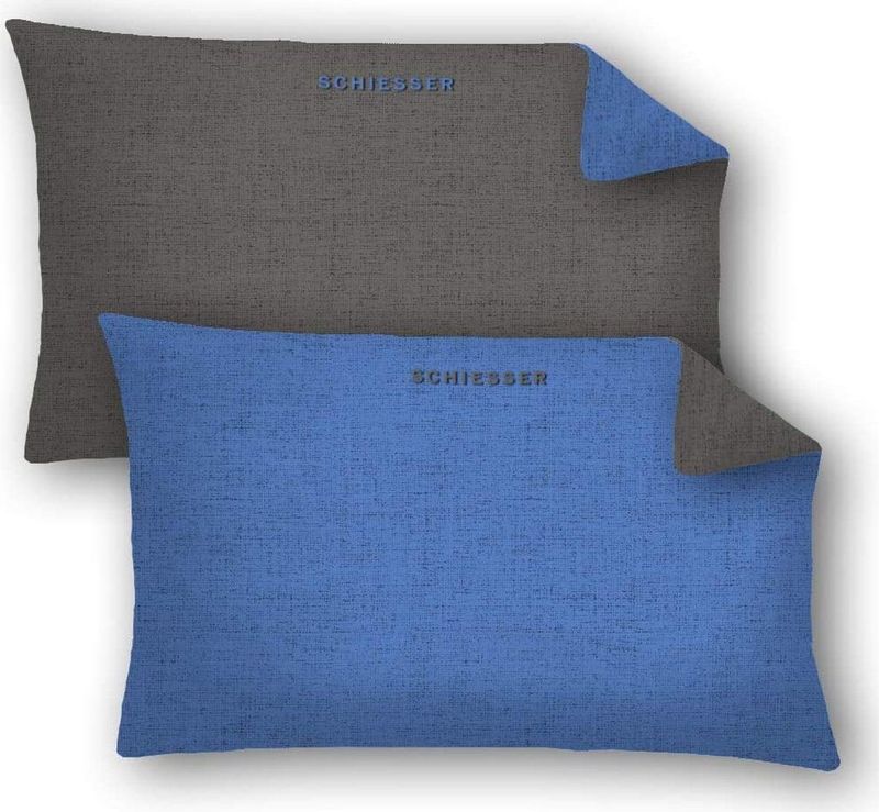 Schiesser - Doubleface - Kussensloop - Blauw/Antraciet - Set van 2 - 40 x 80 cm