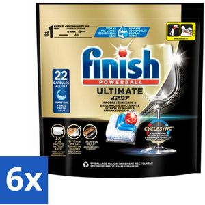 6 x Finish - Vaatwasmiddel - Ultimate Plus Vaatwastabletten Regular - Krachtige Alles-in-1 Reiniging - 22 capsules - Vaatwastabletten - Vaatwascapsules - Vaatwasser - Vaatwasmiddel - Glans