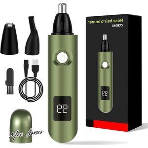 Mrs. Jones 3-in-1 Neushaartrimmer met LED-display dubbele snijbladen groen oplaadbaar oorhaartrimmer wenkbrauwen gezichtshaartrimmer men vrouwen .