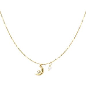 Maan ketting | Ketting met parel | Cadeau voor vrouw | Bijoux | Goud | Ketting voor dames | Valentijn cadeau | Verstelbare ketting 45/50 cm | Halsketting goud | Cadeau voor vrouw