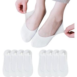 8 Paar - Sokken - Onzichtbare sokken voor dames - No Show Sokken Dames voor Platte Schoenen - Antislip - Onzichtbare - Ultra Lage Voering Sokken - Verborgen Dunne Sokken - voetbeschermer met siliconen - wit