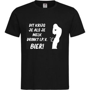 T-shirt Unisex Volwassenen Grappig Bachelor Party Vrijgezel Vrijgezellen Feest Bachelor Party Vrijgezel Vrijgezellen Feest Tekst ""Dit krijg je als je melk drinkt i.p.v. BIER!"" Op Voorkant | korte mouw | Zwart/wit | maat XXL