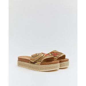 Dames Espadrilles, Slippers - Goud - Imitatieleer - Maat 36 -