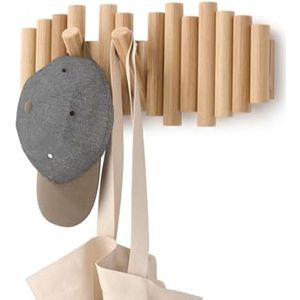 PolkaHome Wandkapstok met 5 Opklapbare Haken - Natuur Hout - Muurmontage - Decoratief en Functioneel
