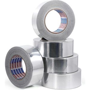Aluminium folietape hittebestendig zilverkleurig 80-100 °C 50 mm x 64 m - 5 rollen