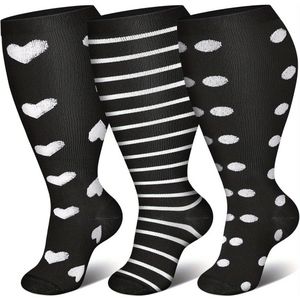 3-pack grote compressiekousen voor mannen en vrouwen, met verbrede kuit- en kniekousen ter bevordering van de bloedsomloop (2XL)