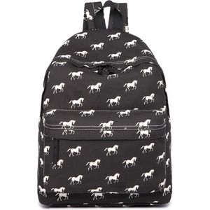 Miss Lulu Rugzak - Schooltas - Schoolrugzak Paarden - Premium Kwaliteit - Zwart (e1401h bk)