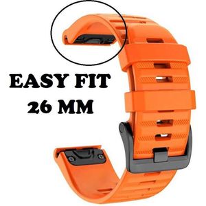 Firsttee - Siliconen Horlogeband - EASY FIT - 26 MM - Voor GARMIN - ORANJE - Horlogebandjes - Quick Release - Easy Click - Garmin – Fenix 5X – Fenix 6X - Fenix 3 - Horloge bandje - Golfkleding - Golf accessoires – Cadeau