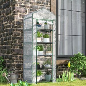 Winterbestendig glazen kas met rolldeur en planken, voor balkon en tuin, 69 x 49 x 193 cm, tomaatkas voor tomaten, groenten, bloemen, wit