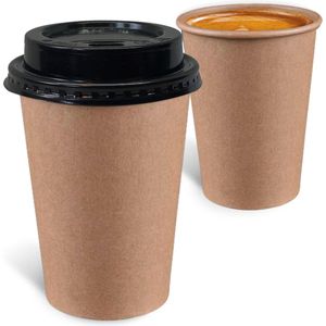 Bruine koffiebekers 180 ml voor koffie - inclusief deksel - 100 stuks