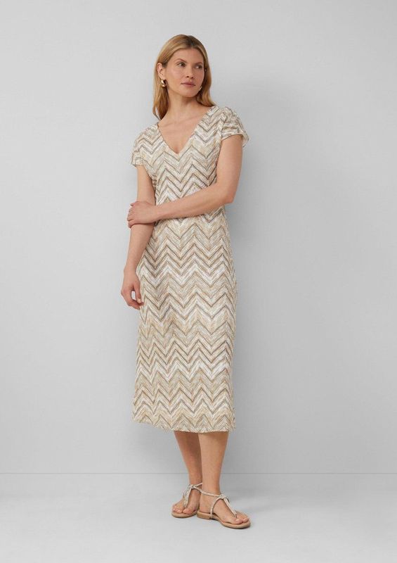 s.Oliver - Midikleid - Strickjersey - V-hals - Allover-patroon