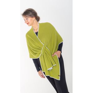 Dames omslagdoek cape sjaal travel wrap,stola, kasjmier cashmere blend wol, tweezijdig draagbaar in  licht groen/ecru