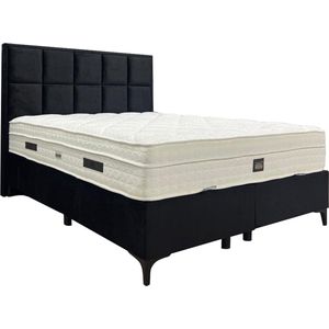 Boxspring Fumat met opbergruimte - Zwart - 160x200cm - Zwart Rivièra Velvet