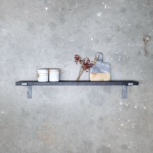 GoudmetHout Massief Eiken Wandplank - 60x15 cm - Zwart eiken - Industriële plankdragers L-vorm zonder coating - Staal - Zwarte wandplank