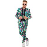 PartyXplosion - Hawaii & Carribean & Tropisch Kostuum - Tropische Flora En Fauna Hawaii 3delig - Man - Groen, Roze - Maat 52 - Carnavalskleding - Verkleedkleding