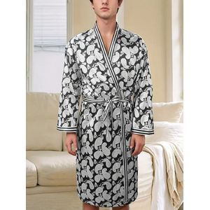 ochtendjas badjas paisley print pyjama set satijn heren nachtmode goedkoop zijde zwart wit lange mouwen sexy mannen huispak