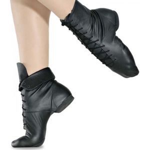 Dancer Dancewear® Dansschoenen | Jazzschoenen meisjes | Jazzschoenen zwart leer | Jazzlaarsjes | Jazzboots | Maat 31