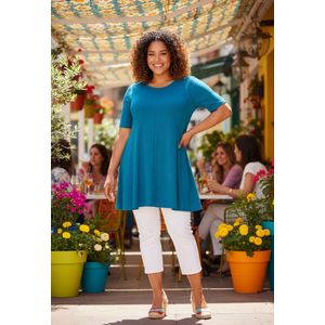 ZAZOU A-LIJN SHIRT KORTE MOUW L.PETROL