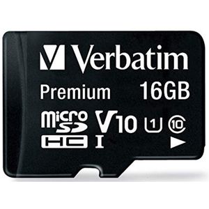 microSDHC geheugenkaart 16GB met adapter - Klasse 10, leessnelheid tot 80 MB/s