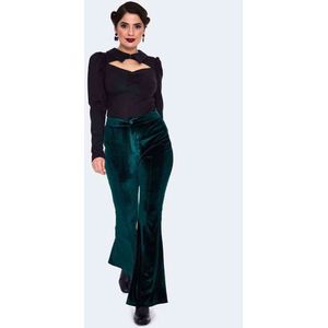 Voodoo Vixen - Velvet Flared broek - S - Groen