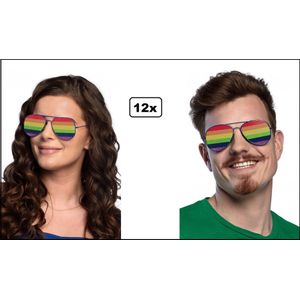 12x Luxe Party bril pilot regenboog - Bril - Pride festival thema feest uitdeel fun rainbow