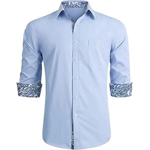 Herenoverhemd met contrasterende binnenkant - Formeel, Klassiek, Lange Mouw, Normale Pasvorm