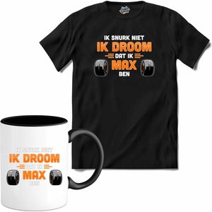 Ik snurk niet, ik droom dat ik max ben | Race Fan kleding | Supporter | Dutch Army | Autosport Cadeau | Kado Tip | - T-Shirt met mok - Unisex - Zwart - Maat L