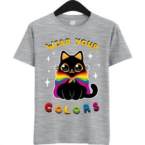 Schattige Pride Vlag Kat - Unisex T-Shirt Mannen en Vrouwen - LGBTQ+ Suporter Kleding - Gay Progress Pride Shirt - Rainbow Community - T-Shirt - Unisex - Heather Grijs - Maat L