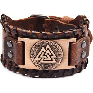 Valknut Vintage Leather Bracelet Cosplay Halloween Bracelet Brown Leather